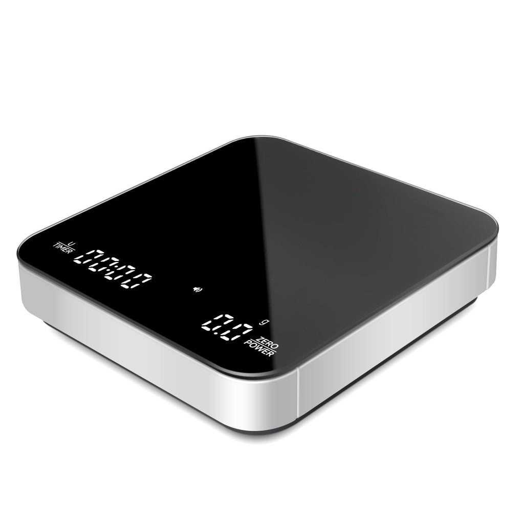 KitchenTour CaféMetric Coffee Scale with Timer 0.1g/2000g - Precision Small Scale for Espresso & Pour Over - Mini Scale with LED Display Recharge Wood