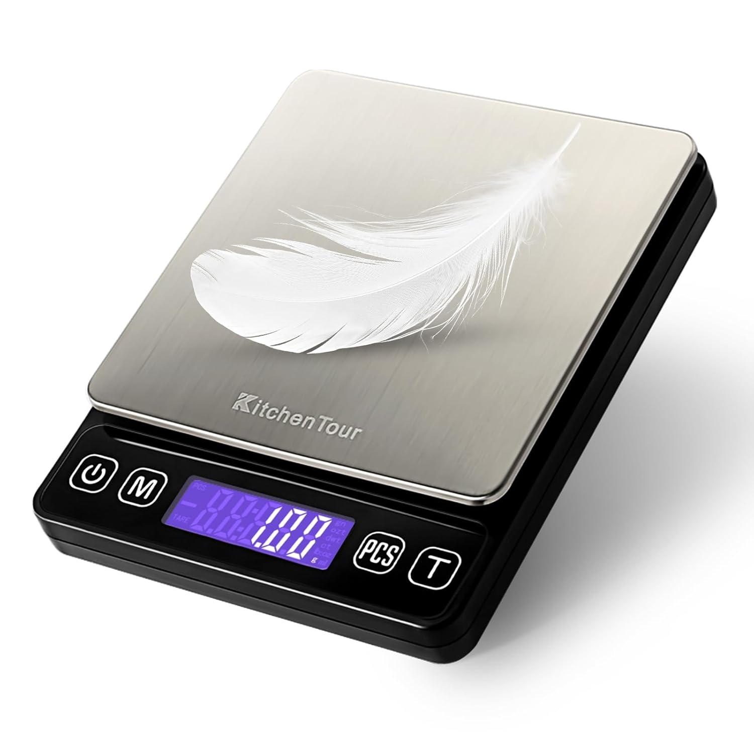 KitchenTour Digital Kitchen Gram Scale - 500g/0.01g - High Accuracy Precision Food Scale - Meat Scale with Back-Lit LCD Display(Batteries Included)-Black