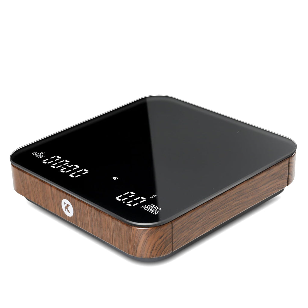 KitchenTour CaféMetric Coffee Scale with Timer 0.1g/2000g - Precision Small Scale for Espresso & Pour Over - Mini Scale with LED Display Recharge Wood