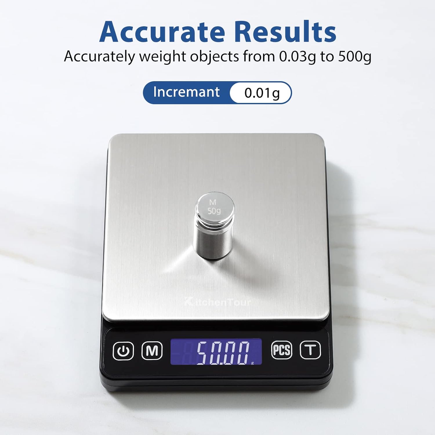 KitchenTour Digital Kitchen Gram Scale - 500g/0.01g - High Accuracy Precision Food Scale - Meat Scale with Back-Lit LCD Display(Batteries Included)-Black