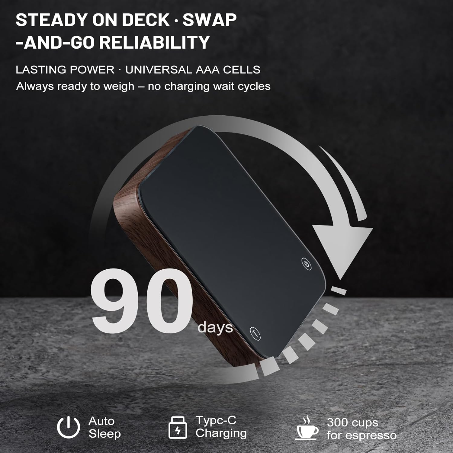 KitchenTour CaféMetric Coffee Scale with Timer 0.1g/2000g - Precision Small Scale for Espresso & Pour Over - Mini Scale with LED Display Recharge Wood