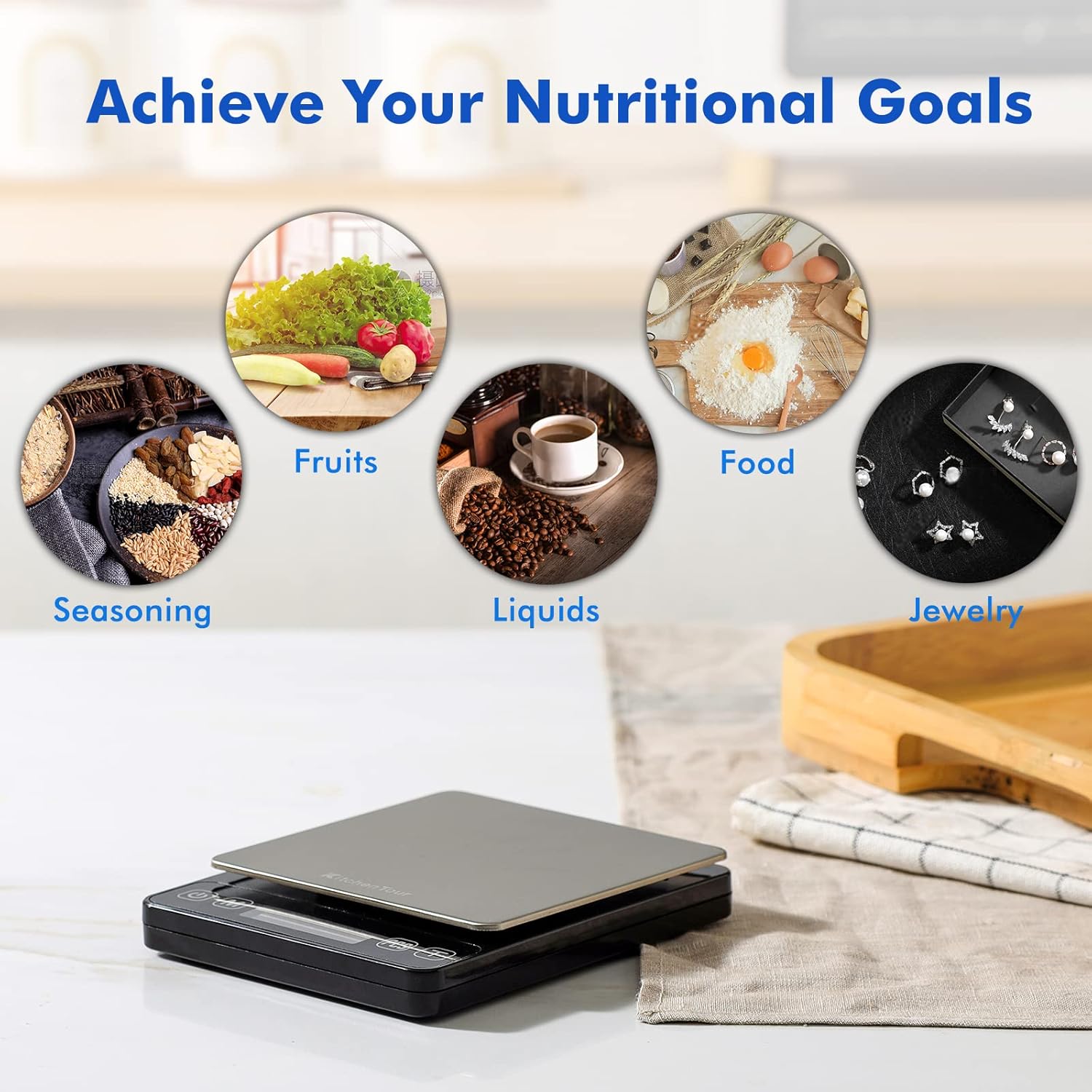KitchenTour Digital Kitchen Gram Scale - 500g/0.01g - High Accuracy Precision Food Scale - Meat Scale with Back-Lit LCD Display(Batteries Included)-Black