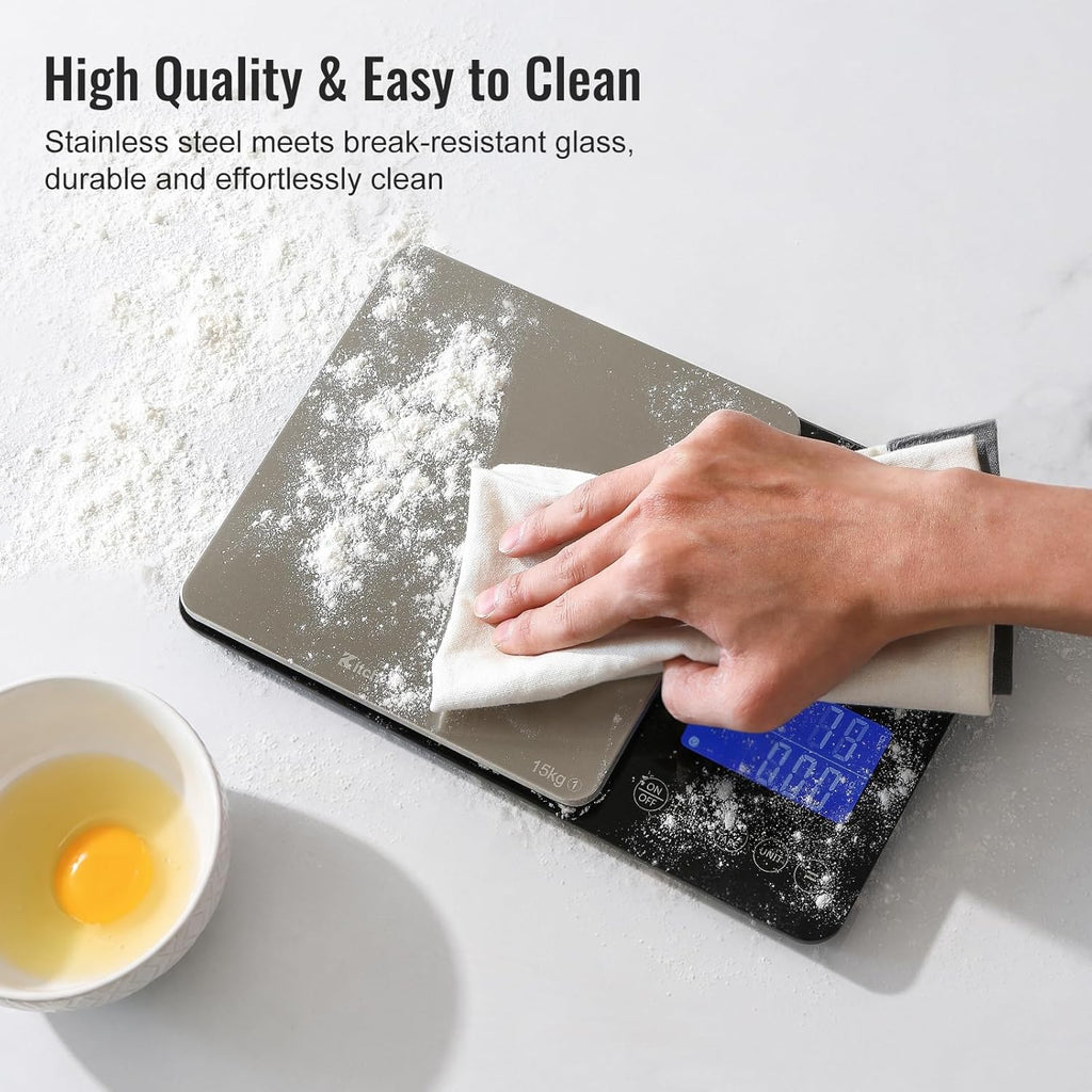 KitchenTour Dual Platform Food Scale, 0.001oz/33lb Precision Smart Kitchen Scales Digital Weight Grams and Ounces for Home Cooking Baking Meal Prep Sourdough Bread, Stainless Steel